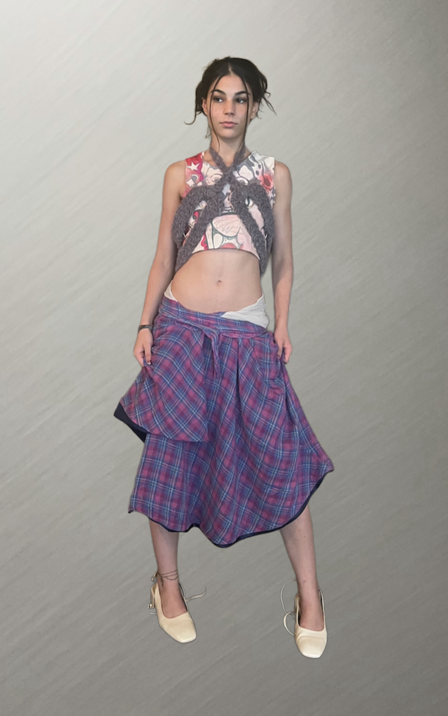 Drawn Set & Plaid Skirt