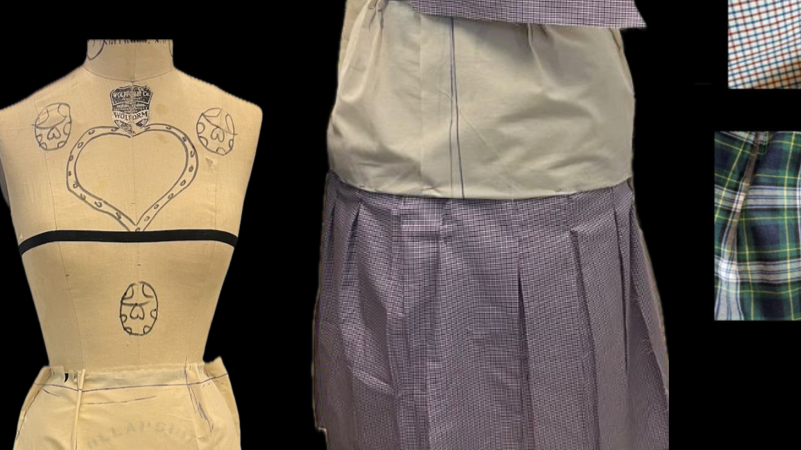 Draped, drafted, and pinned before the pleats were sewn