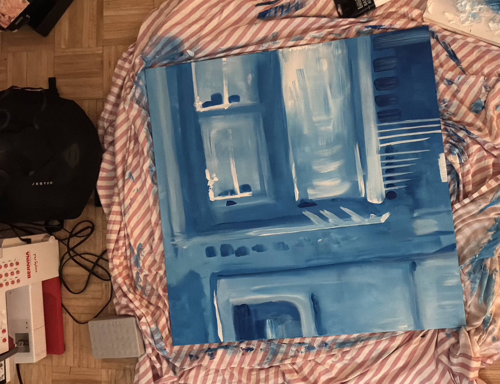 Painting in progress, studio floor